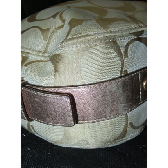 Coach 09 Zoe Signature Canvas Jacquard Khaki & HTF Rose Gold Hobo Handbag 12674 - Picture 7 of 15